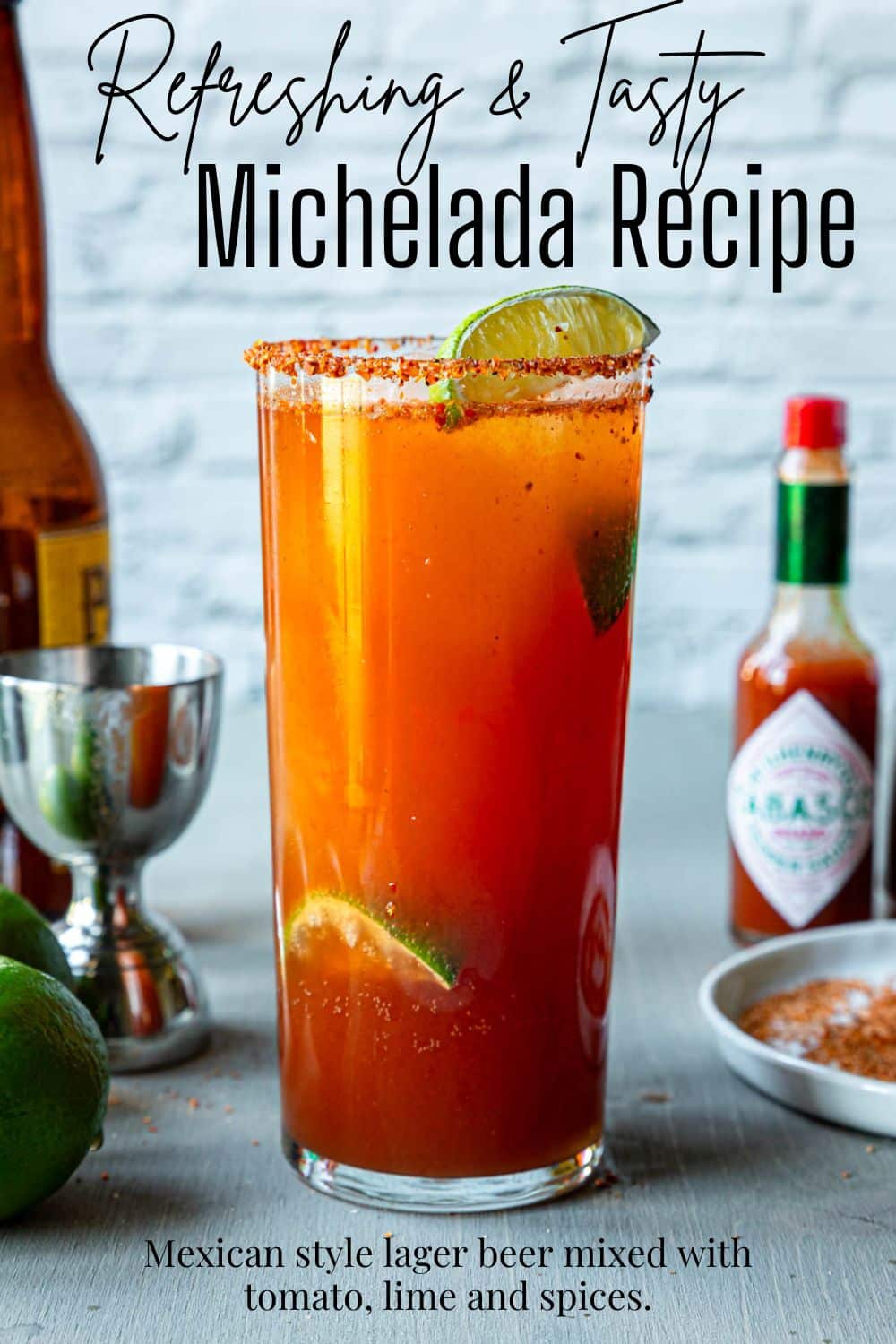 Pinterest image with text overlay for a Michelada