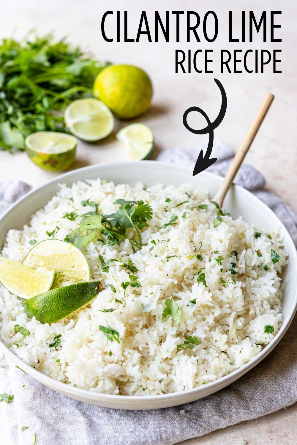 Cilantro Rice in a bowl with text overlay for Pinterest