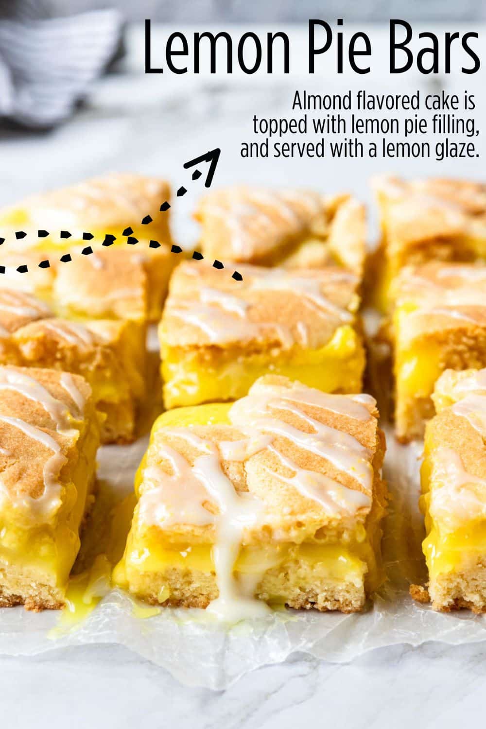 Pinterest image for lemon pie bars with text overlay