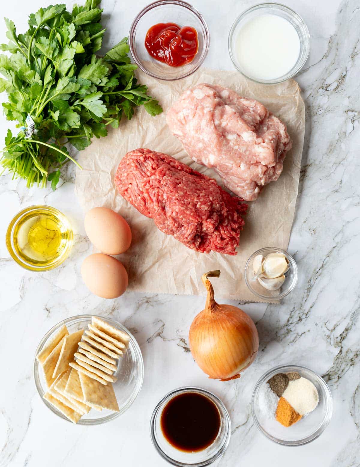 ingredients for meatloaf on a table