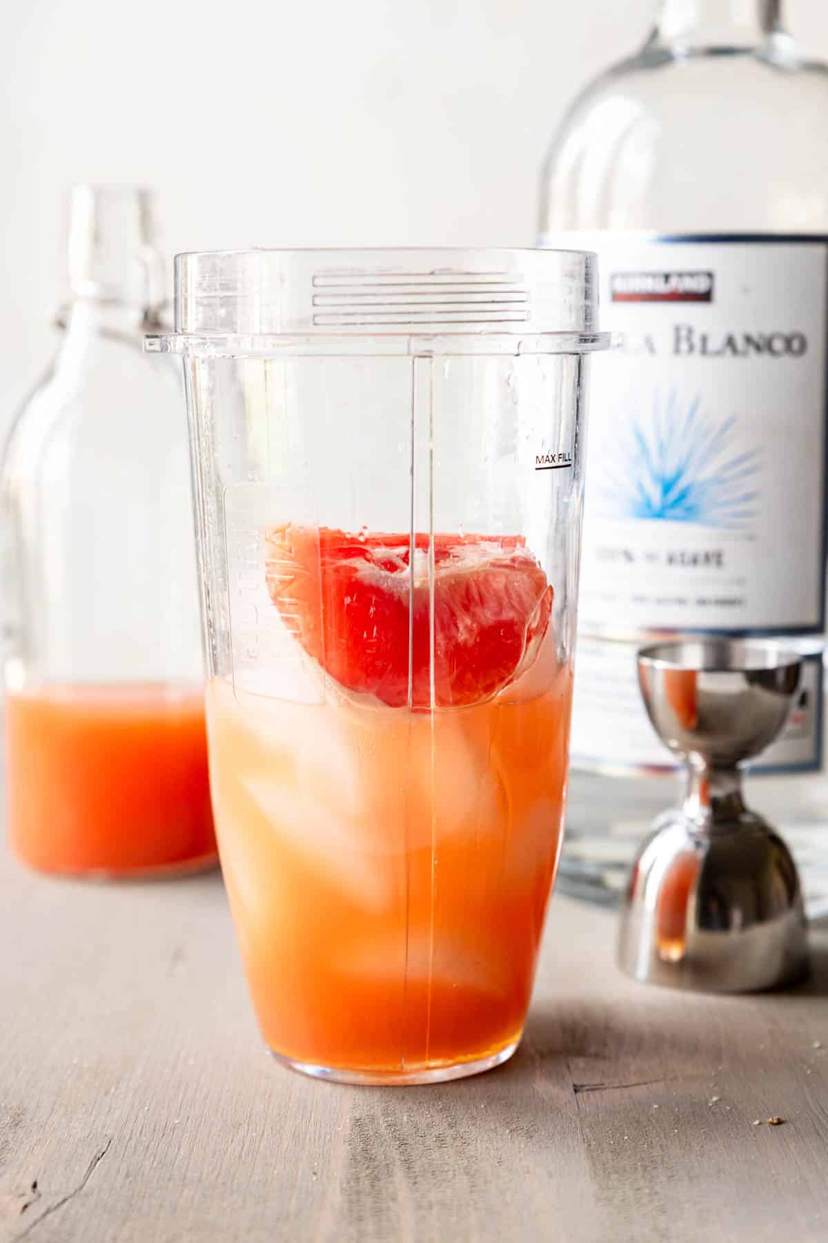 A frozen paloma in a blender before it is pureed