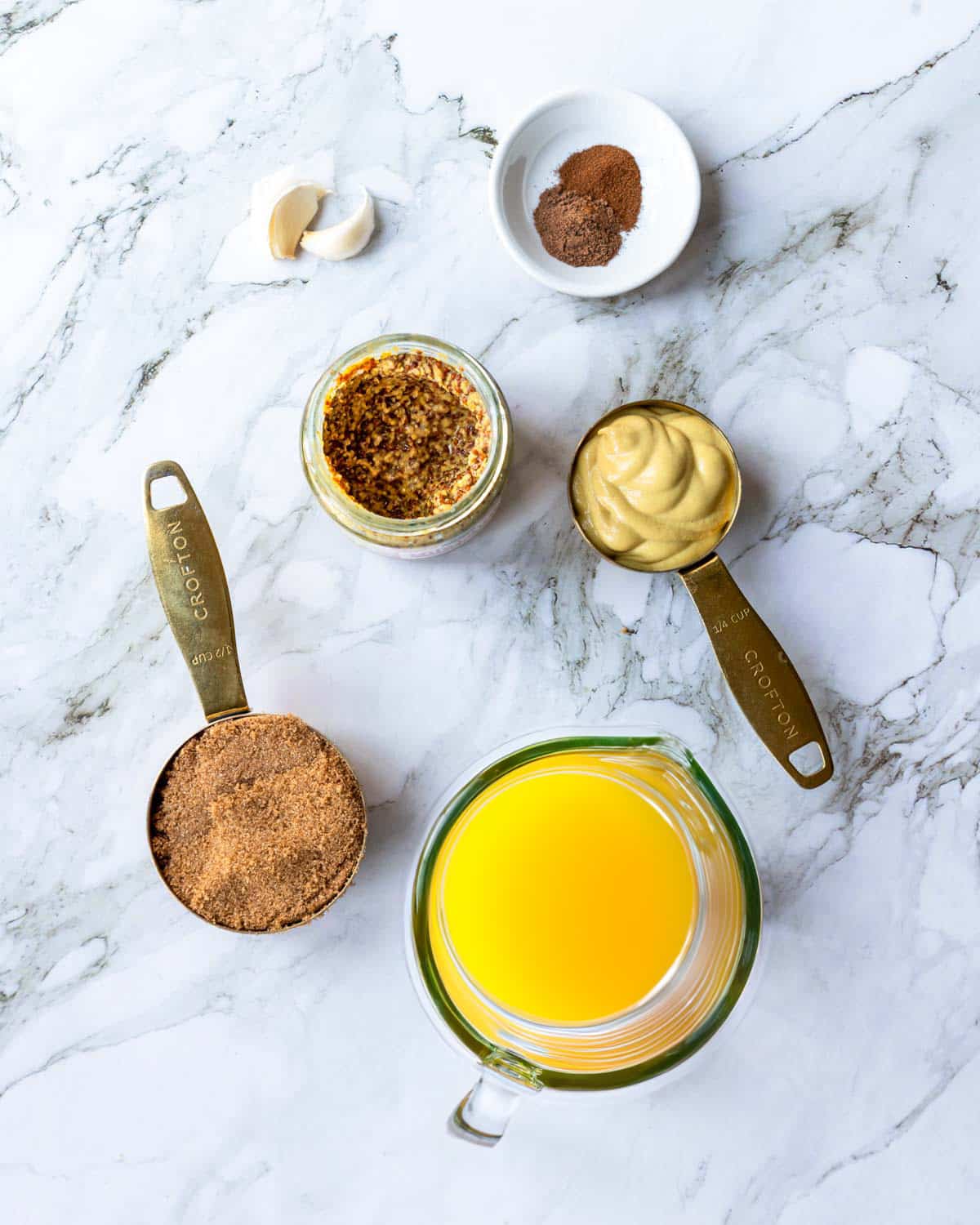 brown sugar mustard glaze ingredients on a table