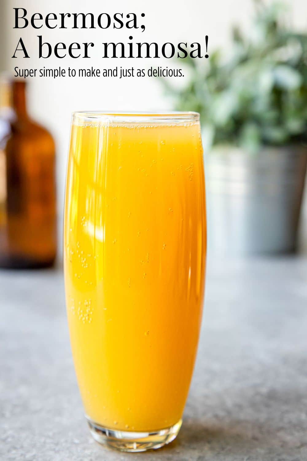 Pinterest image with text overlay for a beer mimosa