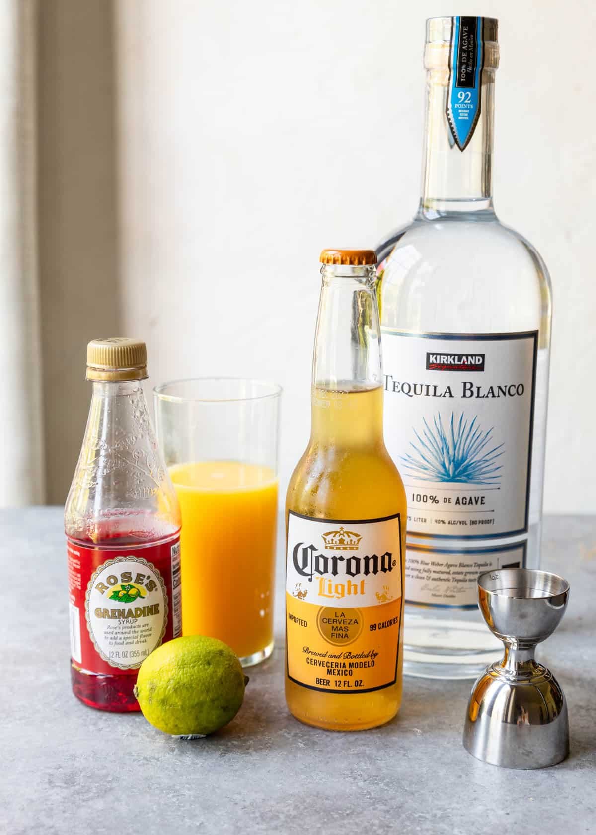 Ingredients for a corona sunrise on a table
