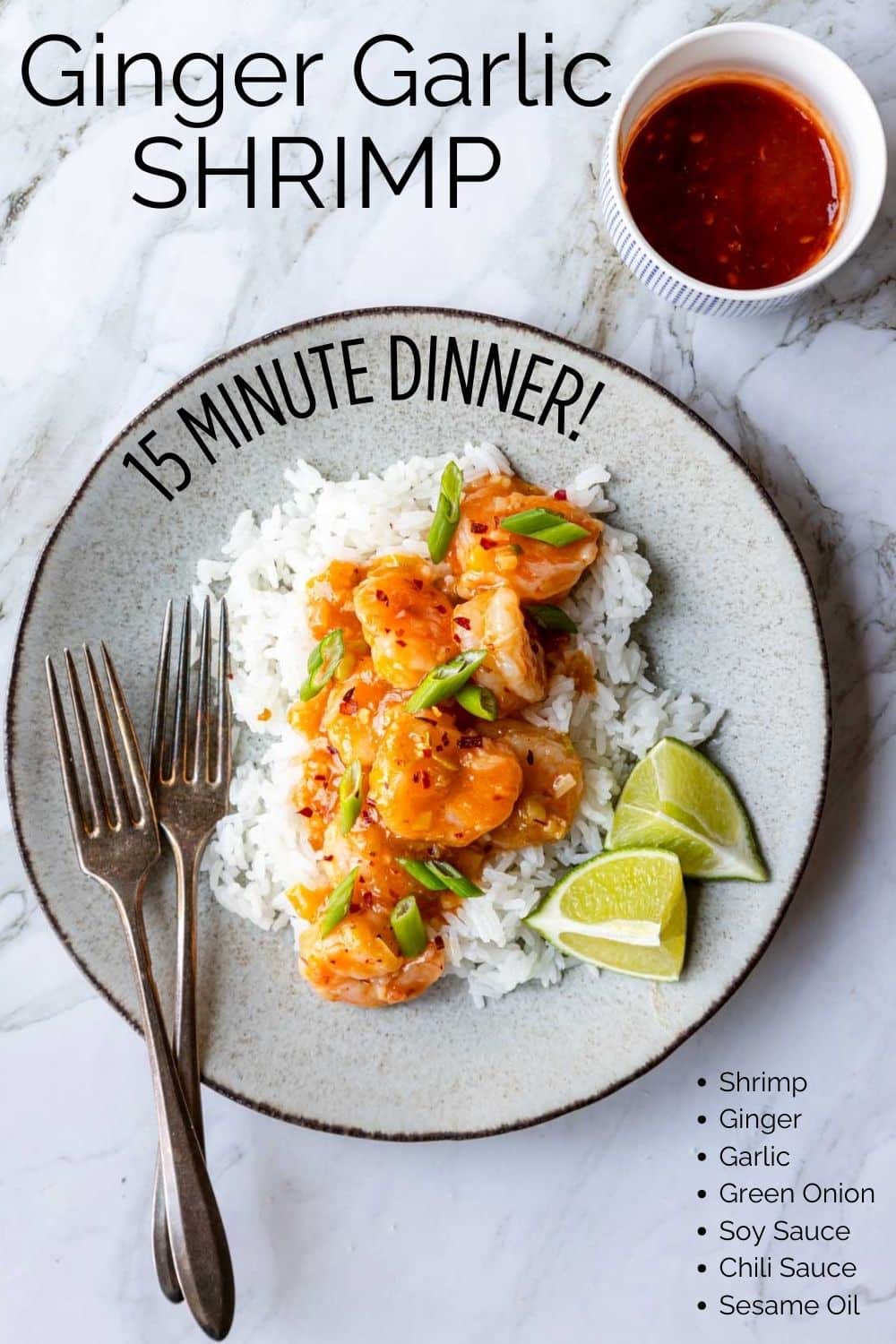 Ginger Garlic Shrimp Pinterest Image with text overlay