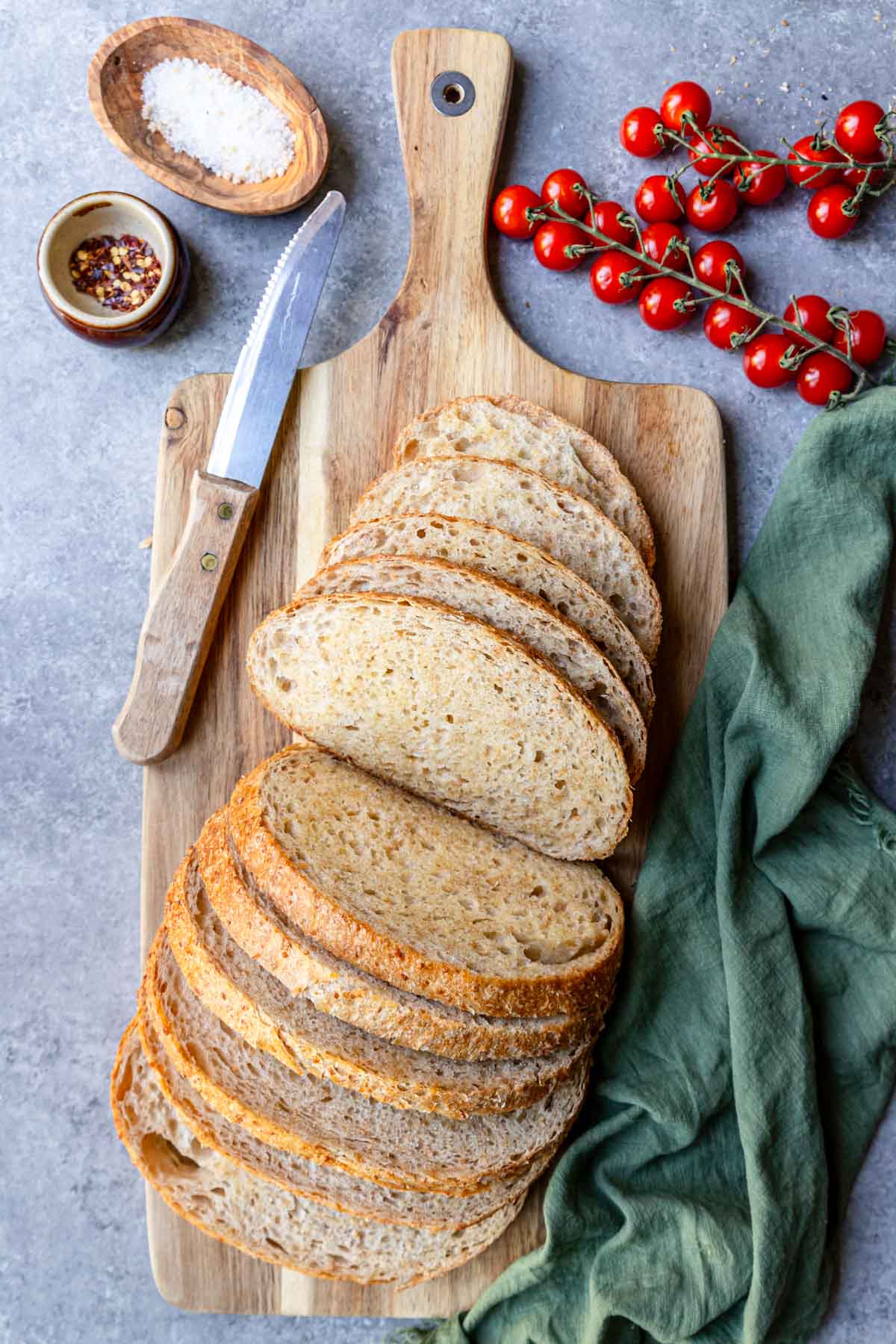 garlic bread on a cutting board 