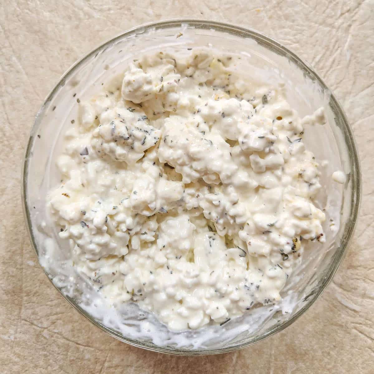 cottage cheese herbed with dried basil, dried oregano, garlic powder and onion powder 