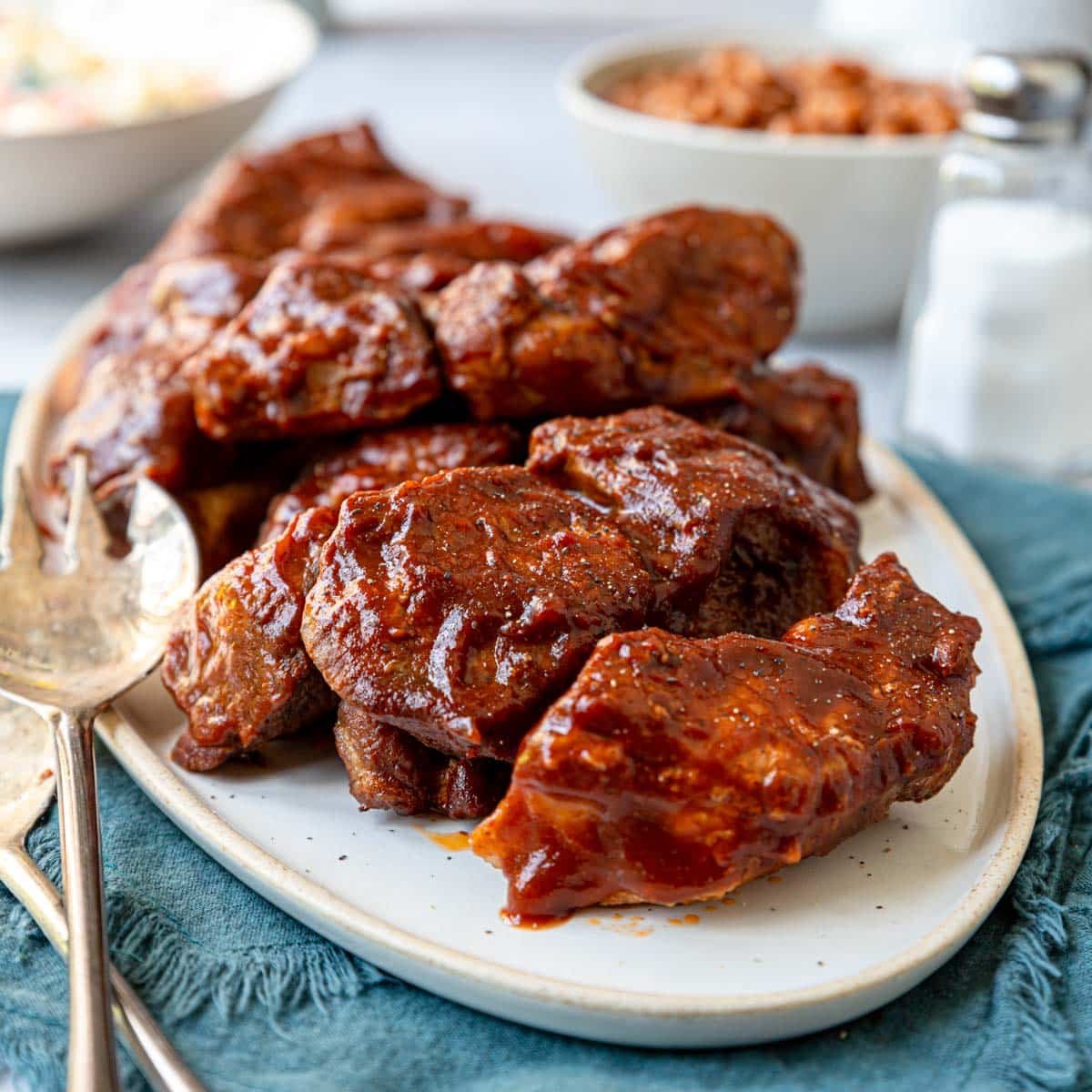 country style ribs baked and coated in bbq sauce