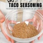 Pinterest image for super simple homemade taco seasoning with the mix in a bowl.