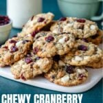 Pinterest image for cranberry oatmeal cookies with text overlay