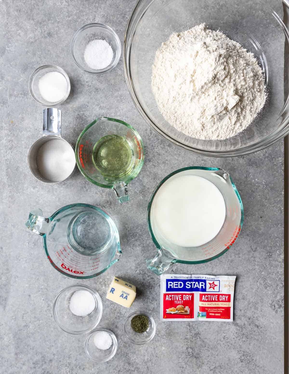 Ingredients to make dinner rolls 