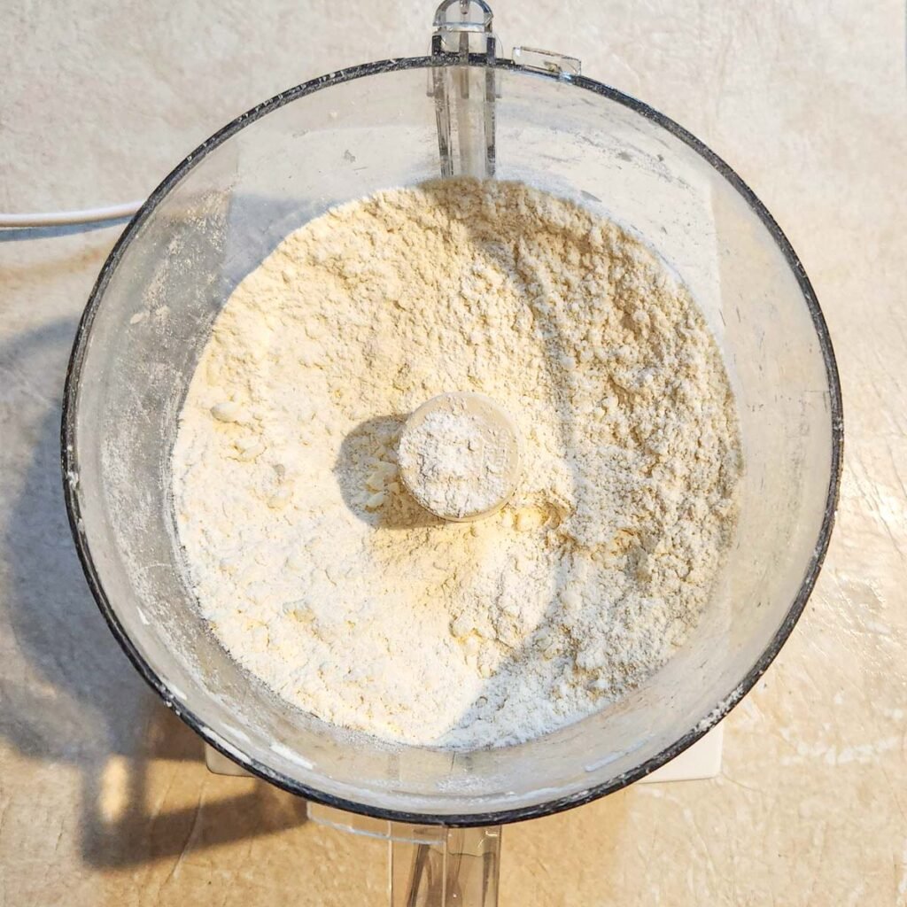 shortbread crust ingredients in a food processor 