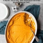 sweet potato souffle pinterest image with text overlay