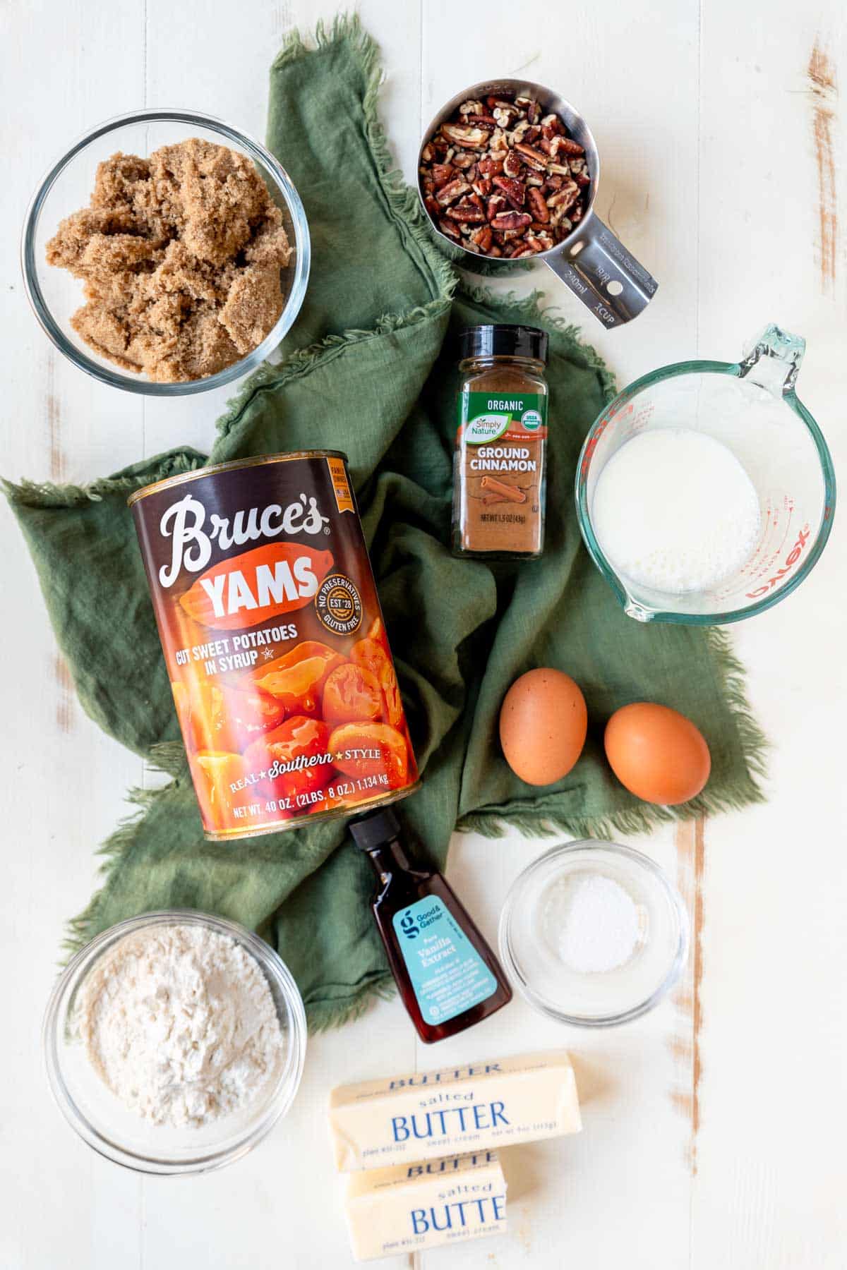 ingredient on a table for sweet potato casserole 