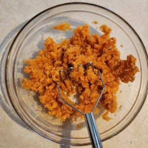 mashed yams with egg, brown sugar, butter and spices added.