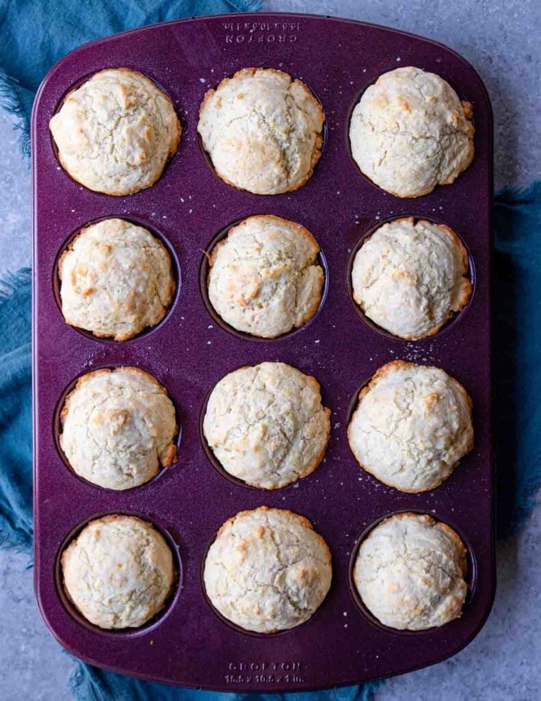 Freshly baked beer biscuits in the muffin pan.