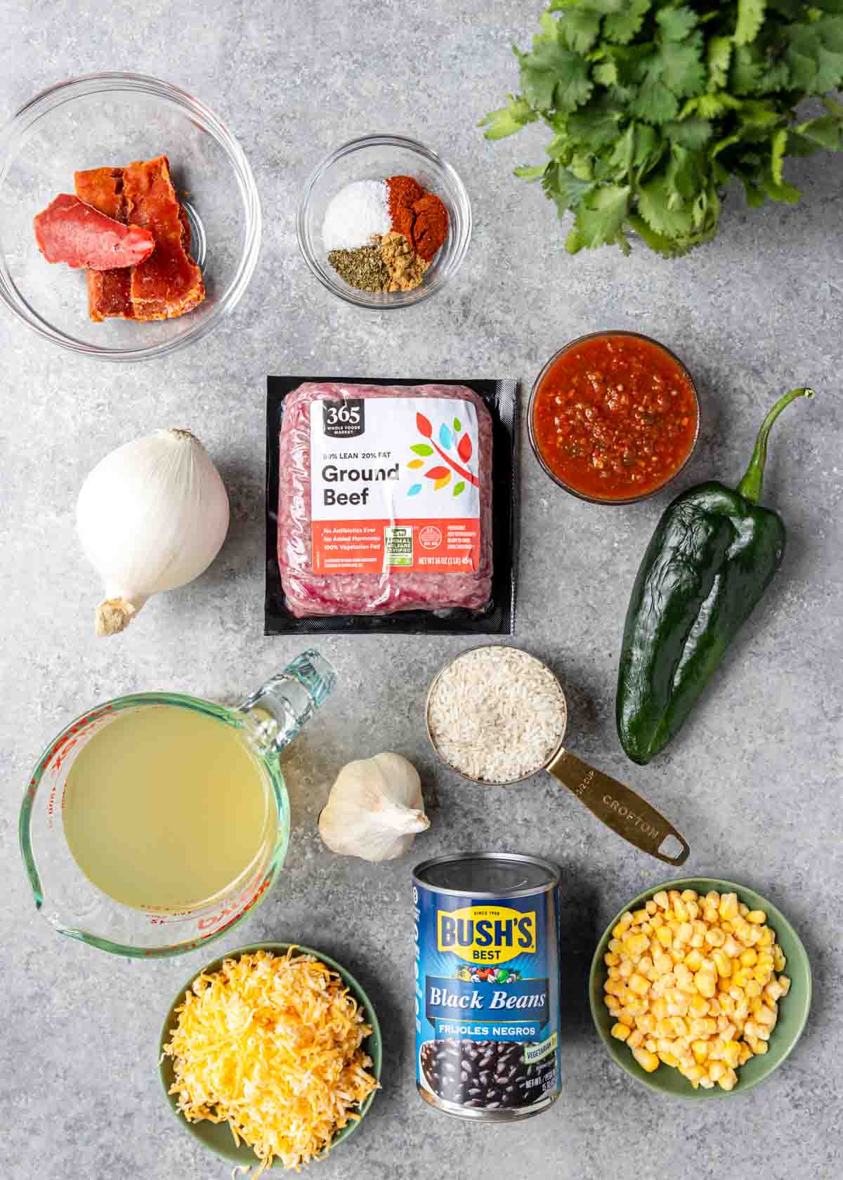 Ingredients shown are used to prepare Taco skillet.