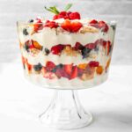 Finished Berry Cheesecake Trifle with garnishes on top