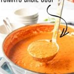 Pinterest image for creamy roasted tomato basil soup.