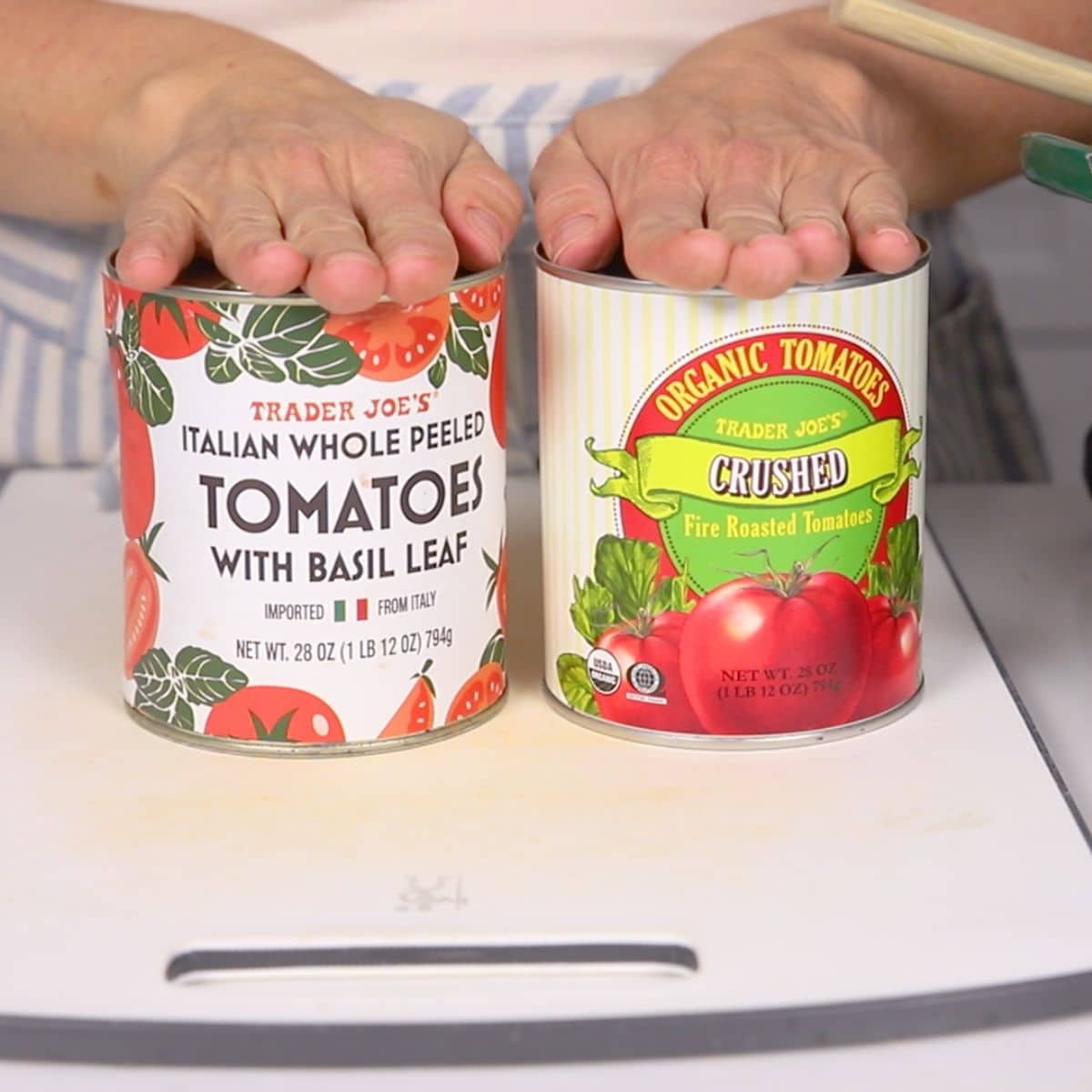 canned tomatoes - whole peeled tomatoes and crushed tomatoes