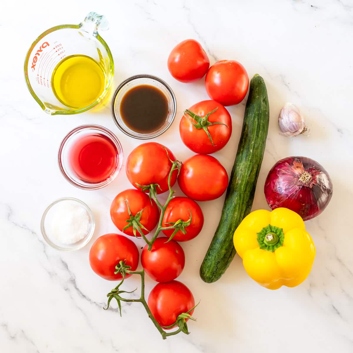 Gazpacho ingredients on table 