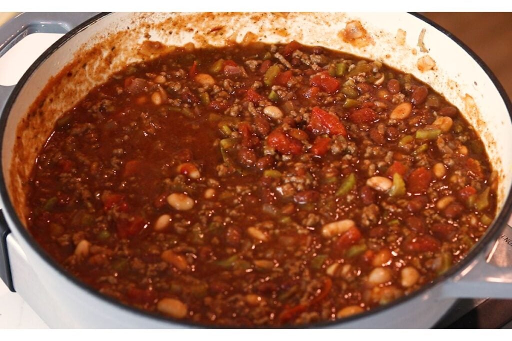 Chili simmering on the stove.