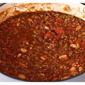 Chili simmering on the stove.
