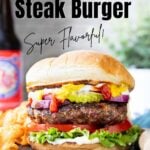 Pinterest image with text overlay for a Ribeye Steak Burger