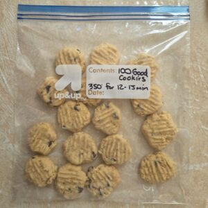 Frozen cookie dough in a zip lock bag