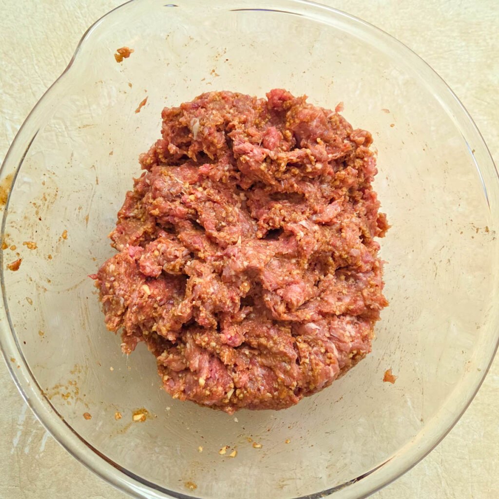 Ground beef combined with a panade.
