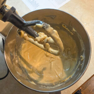 Butter and sugar creamed in a Kitchenaid mixer.