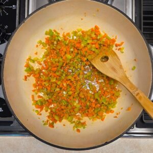 Celery and Carrots sauteing in olive oil