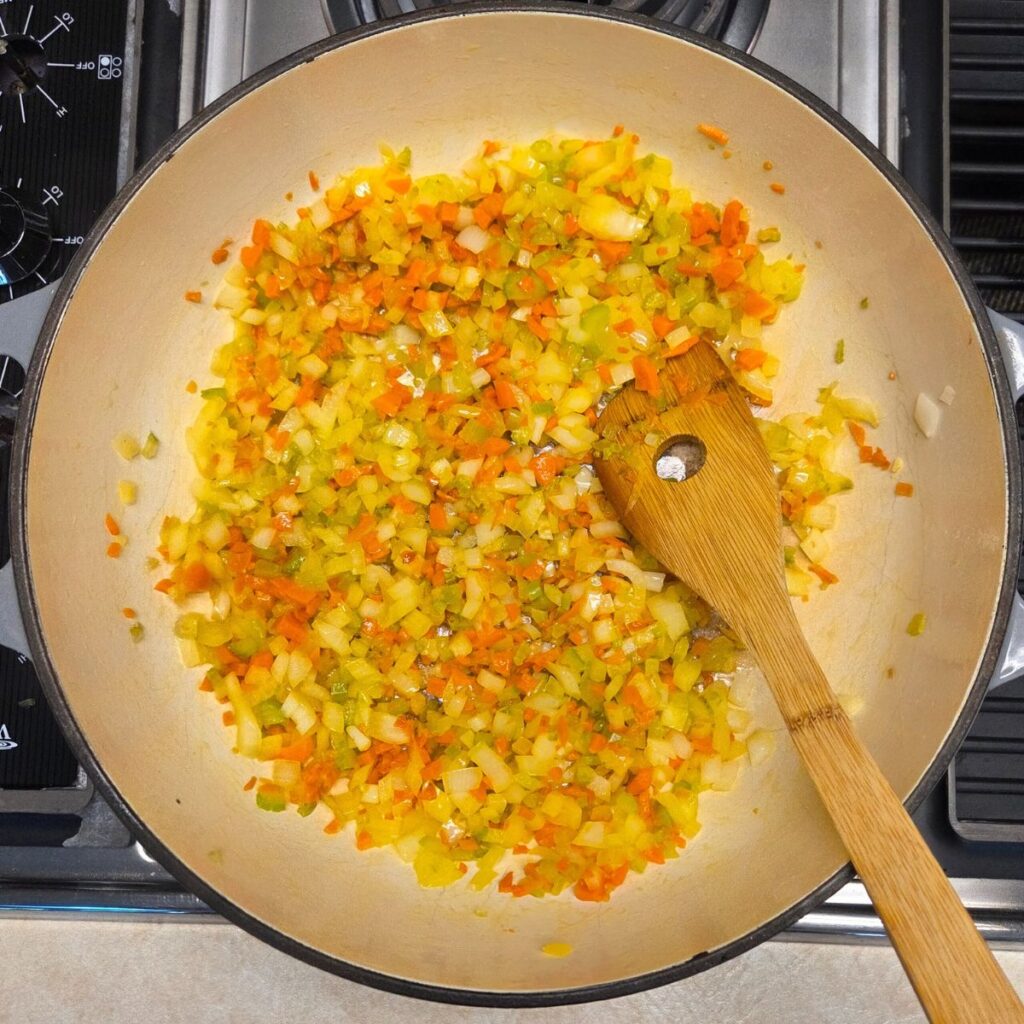 Soffritto cooking in a dutch oven