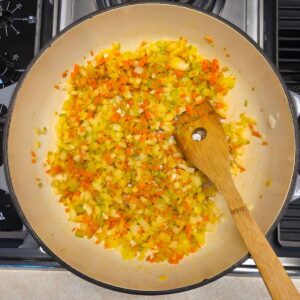 Soffritto cooking in a dutch oven