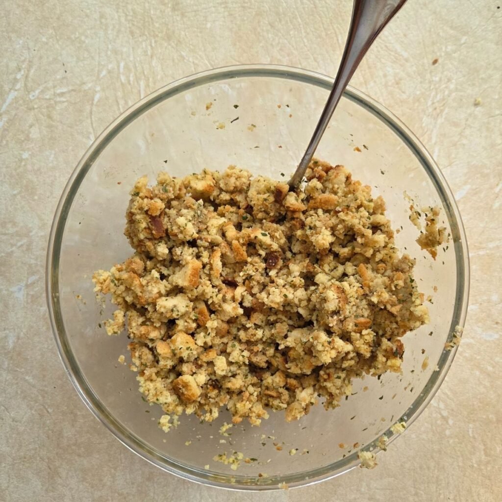 Stove Top Stuffing mixed with chicken stock