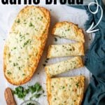 Pinterest image for cheesy garlic bread.
