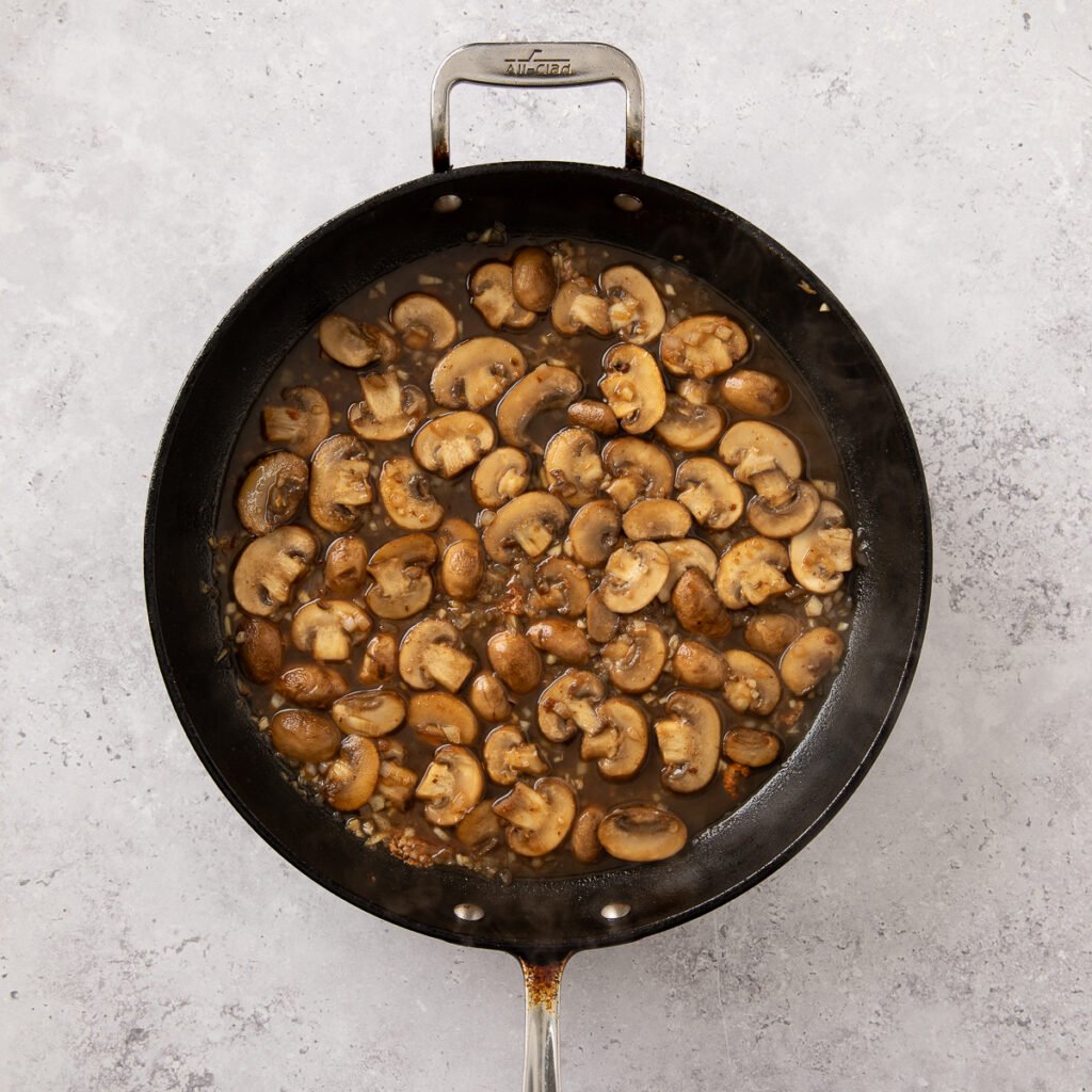 Mushroom and garlic mixture with Marsala wine added.