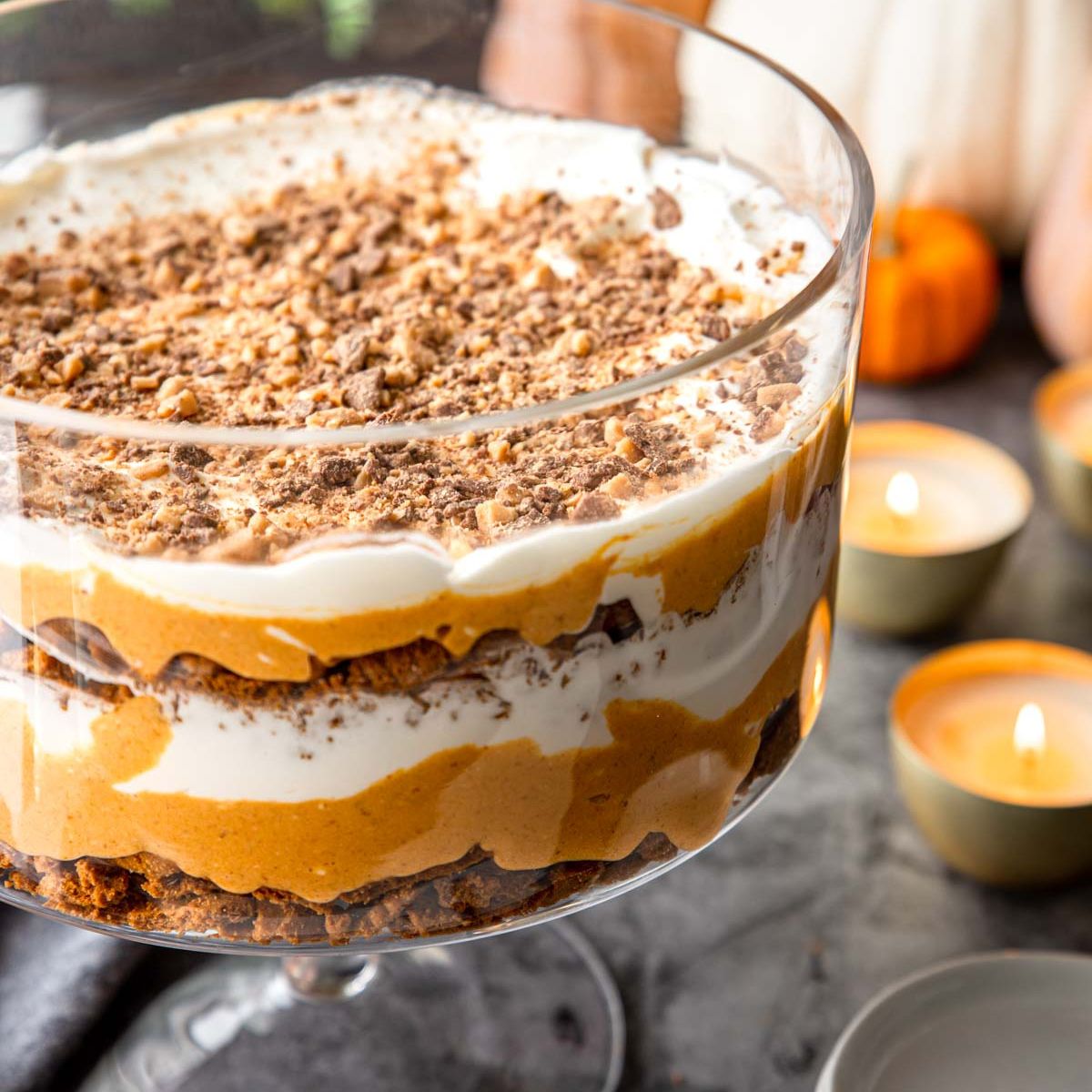 Thanksgiving dessert in a trifle bowl