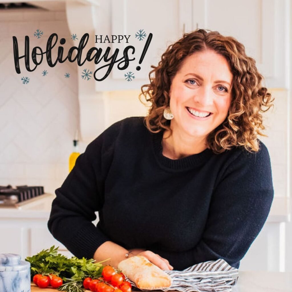 Happy HOlidays overlay on a picture of Susie Weinrich 