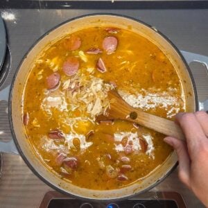 Broth and water added to to the Gumbo ingredients.