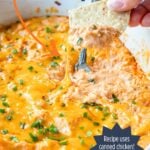 Pinterest pin for easy buffalo chicken dip with text overlay.