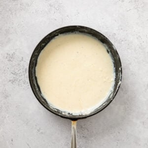 Thickened gravy in a skillet for country fried steak.