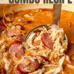 Pinterest image for Chicken Gumbo with Sausage with text overlay.