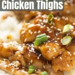 Pinterest pin for teriyaki glazed chicken thighs with text overlay.