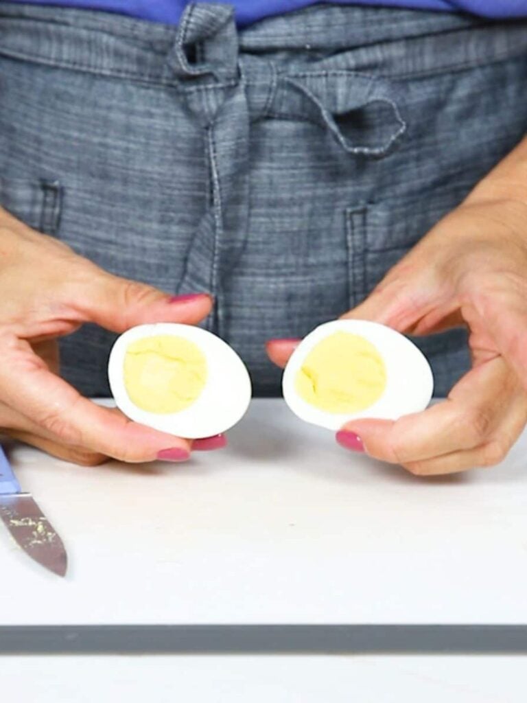 hard boiled egg cut in half and it is perfectly cooked inside